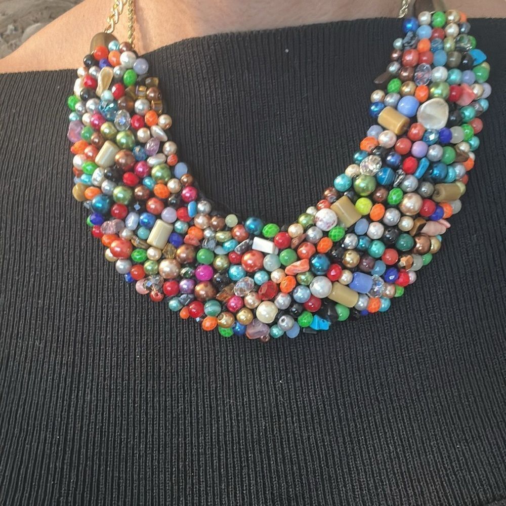 Multicolor Beaded Statement Necklace - image 2